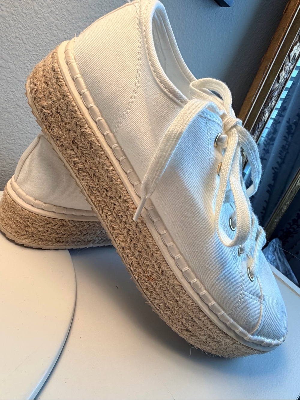 H&M Off-White Canvas Lace-Up Espadrille Sneakers